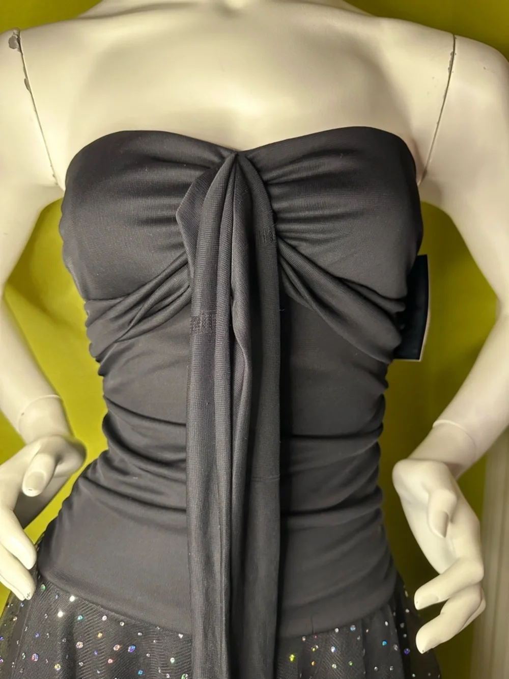 NWT A.Byer Black Strapless Mini Dress with Sparkly Polka Dot Skirt Detailing - Picture 4 of 8